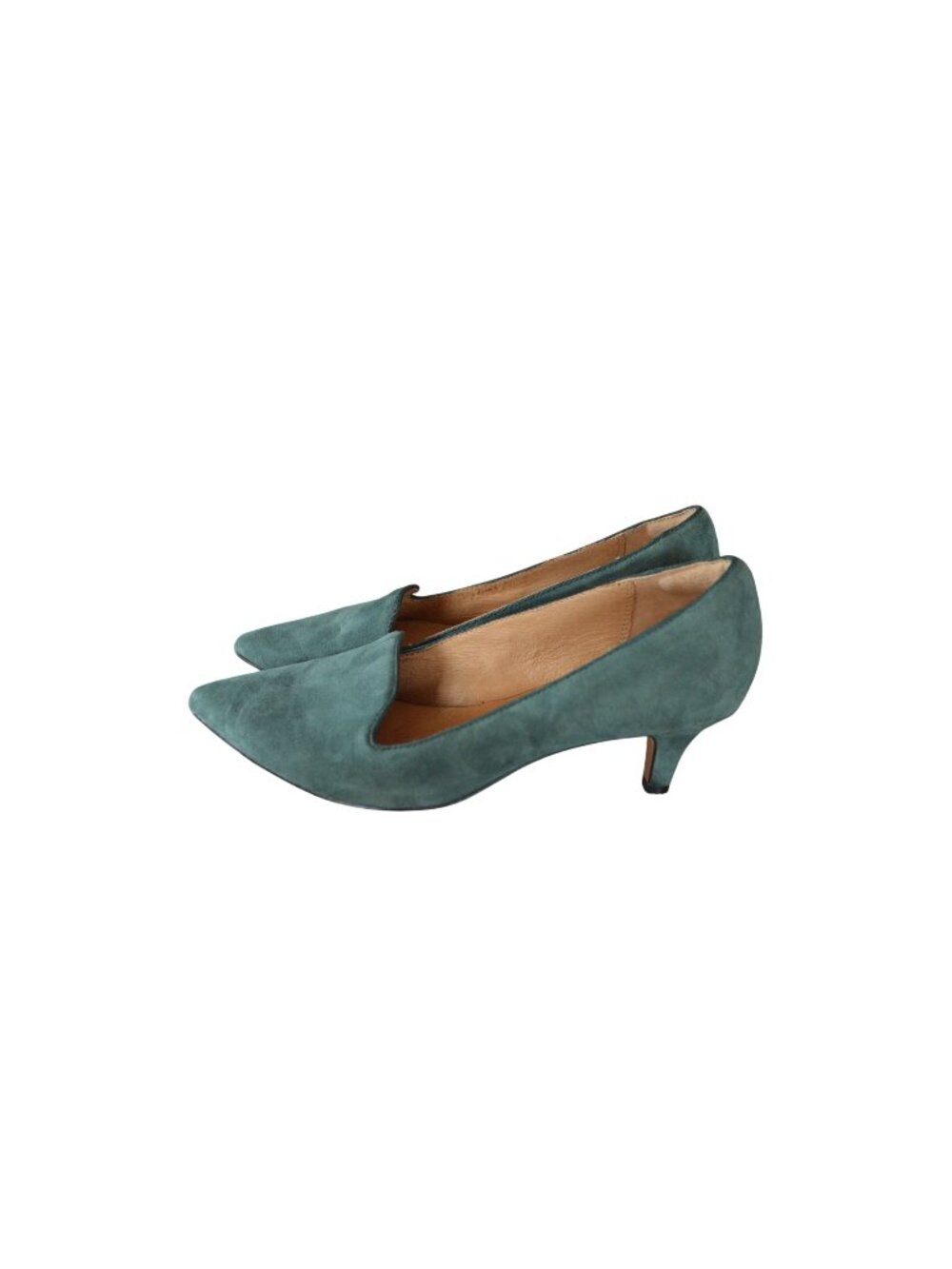 Indigo by Clarks Sage Elfin Suede Kitten Heel Pumps Teal Green Leather Size 8.5